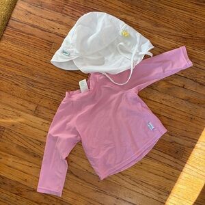 Green sprouts Kids Pink Rashguard and White Sun Hat Set